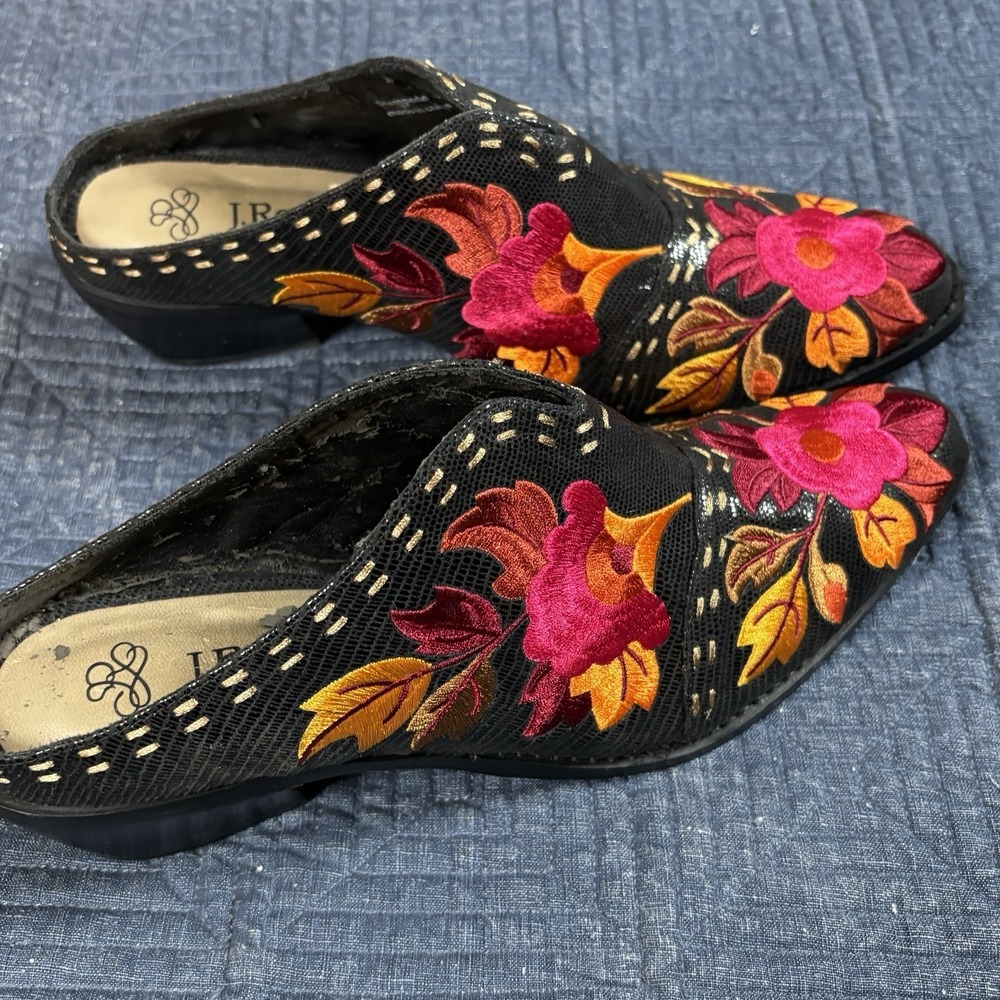 J. Renee Boho Colorful Embroidered Floral Heeled‎ Mule Boots fWomen Size 7.5M